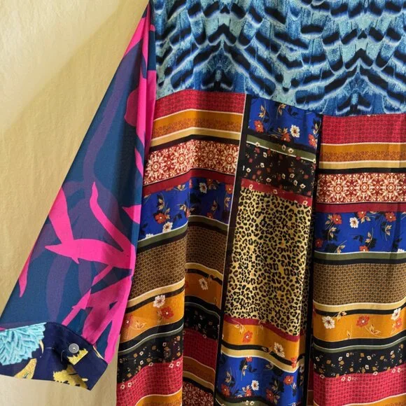 Rose & Olive Floral Colorful Button Up 3/4 Sleeve Relaxed Blouse/Top Size 1X - Picture 6 of 10